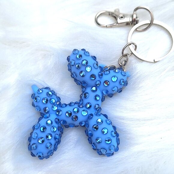 Bedazzled Balloon Dog Keychain, Light Blue Dog and Stones - Picture 2 of 3